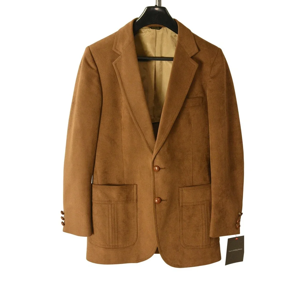 70s Vintage Faux Suede Blazer Mens 38R Brown Western Sport Coat 2 Button Casual